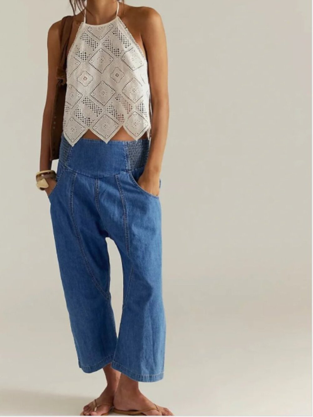 Free People We the Free Lunan Pull On Harem Denim Wide Leg Barrel Pants Medium